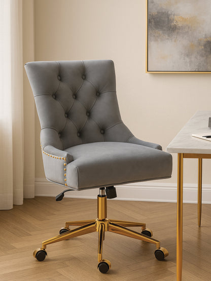 Cleo Grey Velvet and Gold Base Home Office Chair