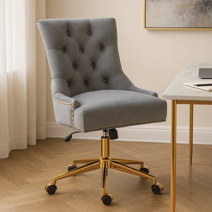 Cleo Grey Velvet and Gold Base Home Office Chair