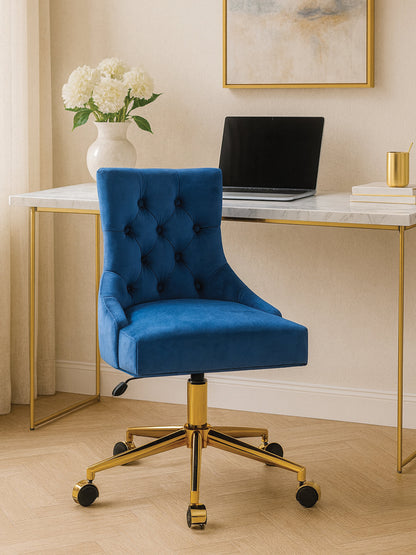 Cleo Blue Velvet and Gold Base Home Office Chair