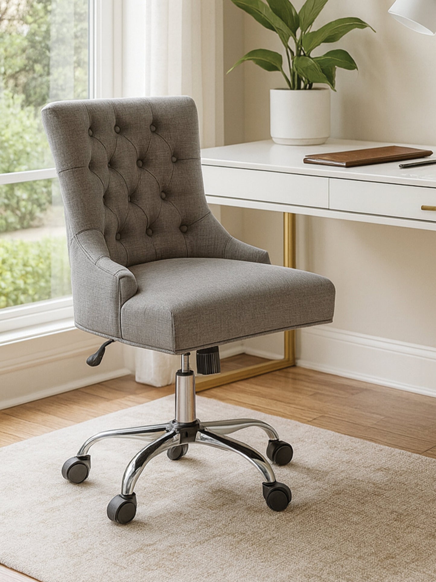 Cleo Grey Fabric Chrome Home Office Chair