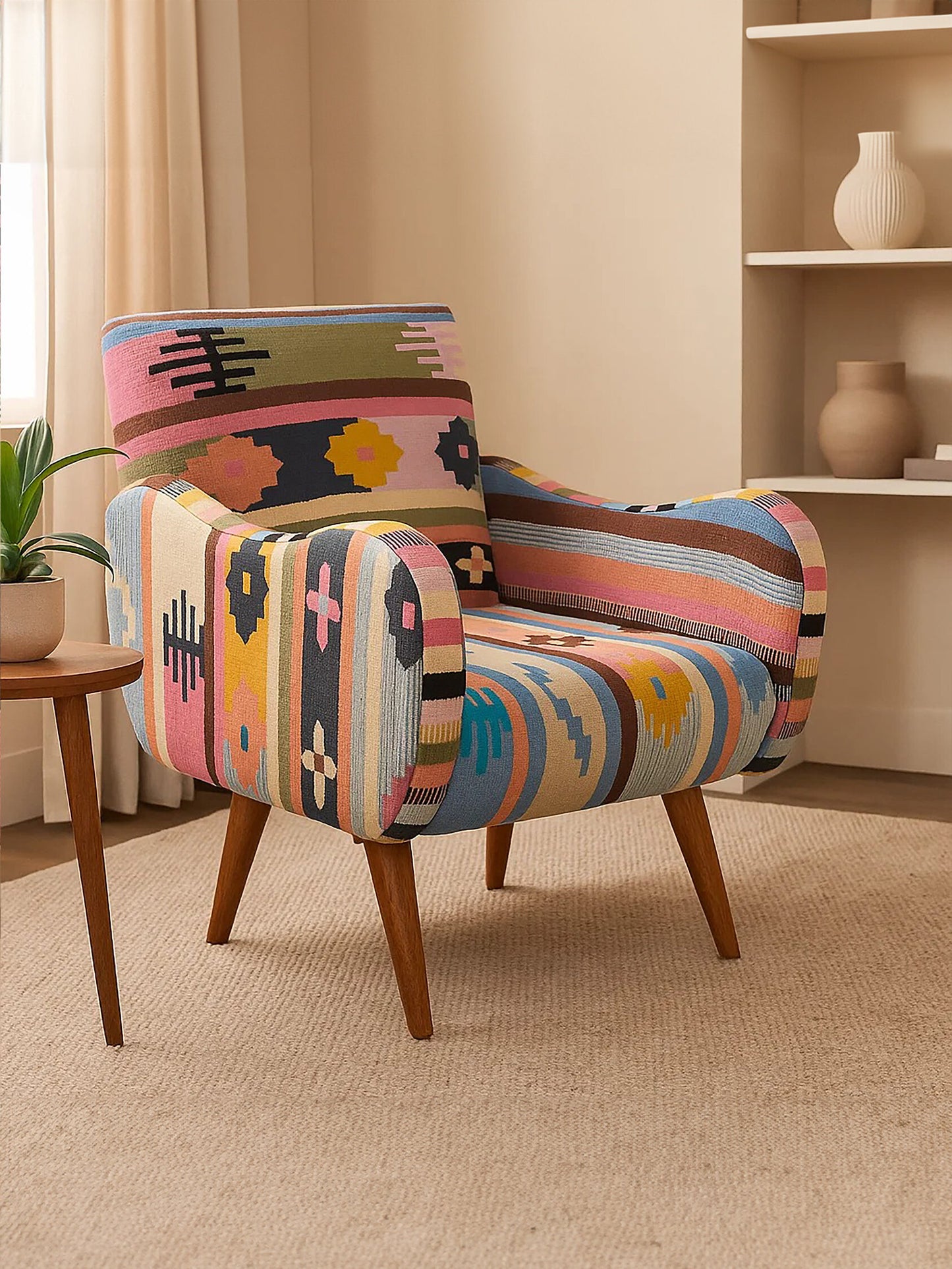 Azteca Multicolour Kilim Mango Wood Armchair