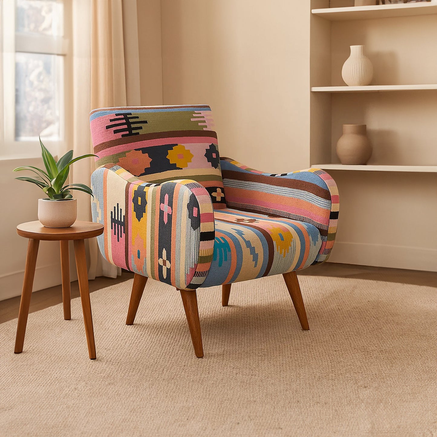 Azteca Multicolour Kilim Mango Wood Armchair