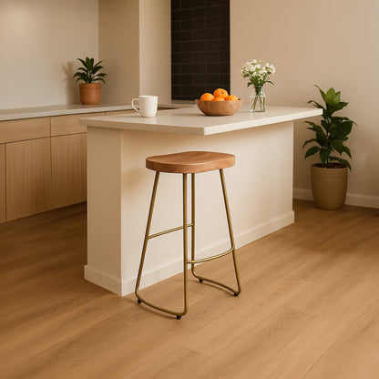 Jersey Acacia Wood and Antique Brass Bar Stool