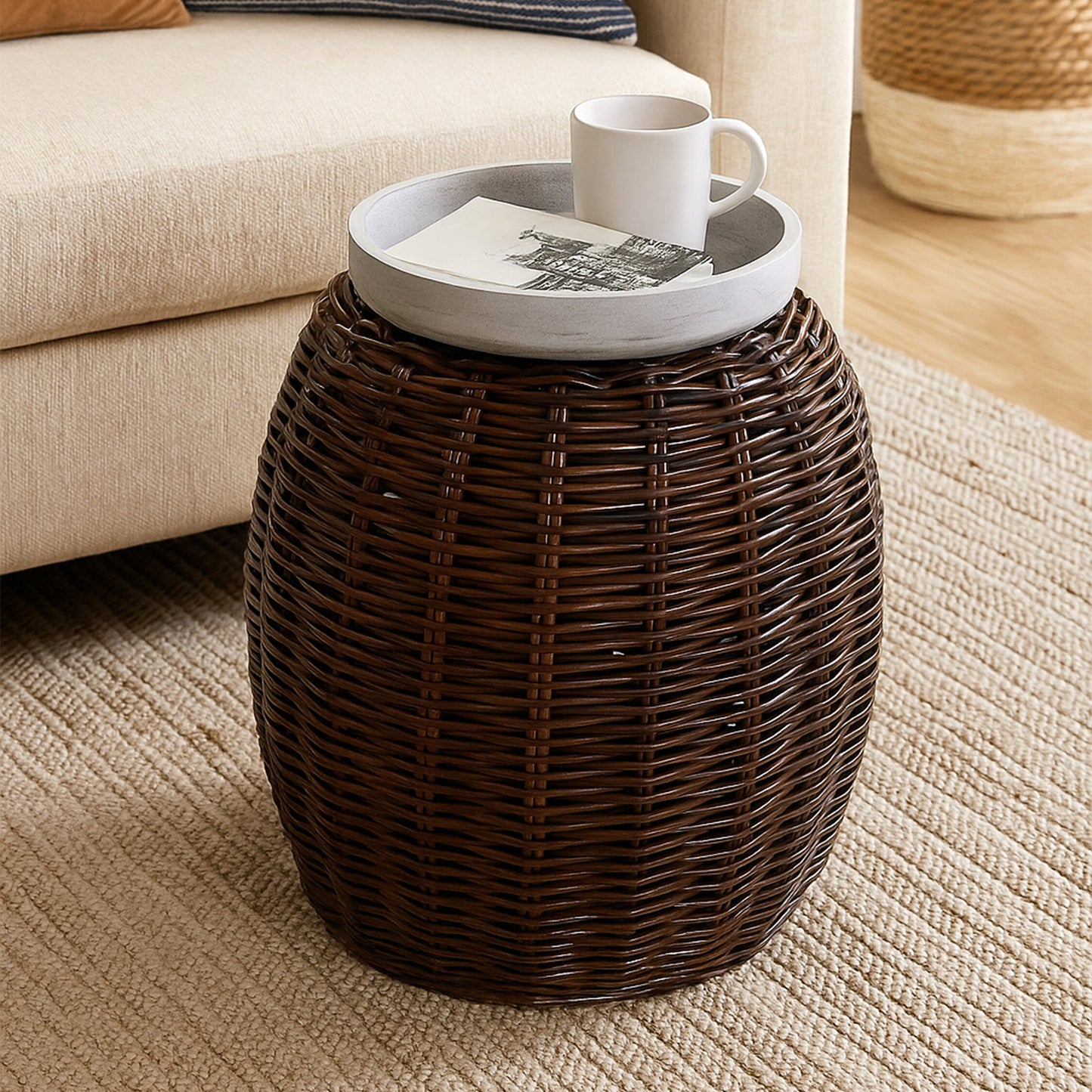 Honduras Natural Woven Rattan Boho Footstool