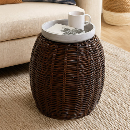 Honduras Natural Woven Rattan Boho Footstool