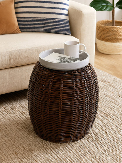 Honduras Natural Woven Rattan Boho Footstool