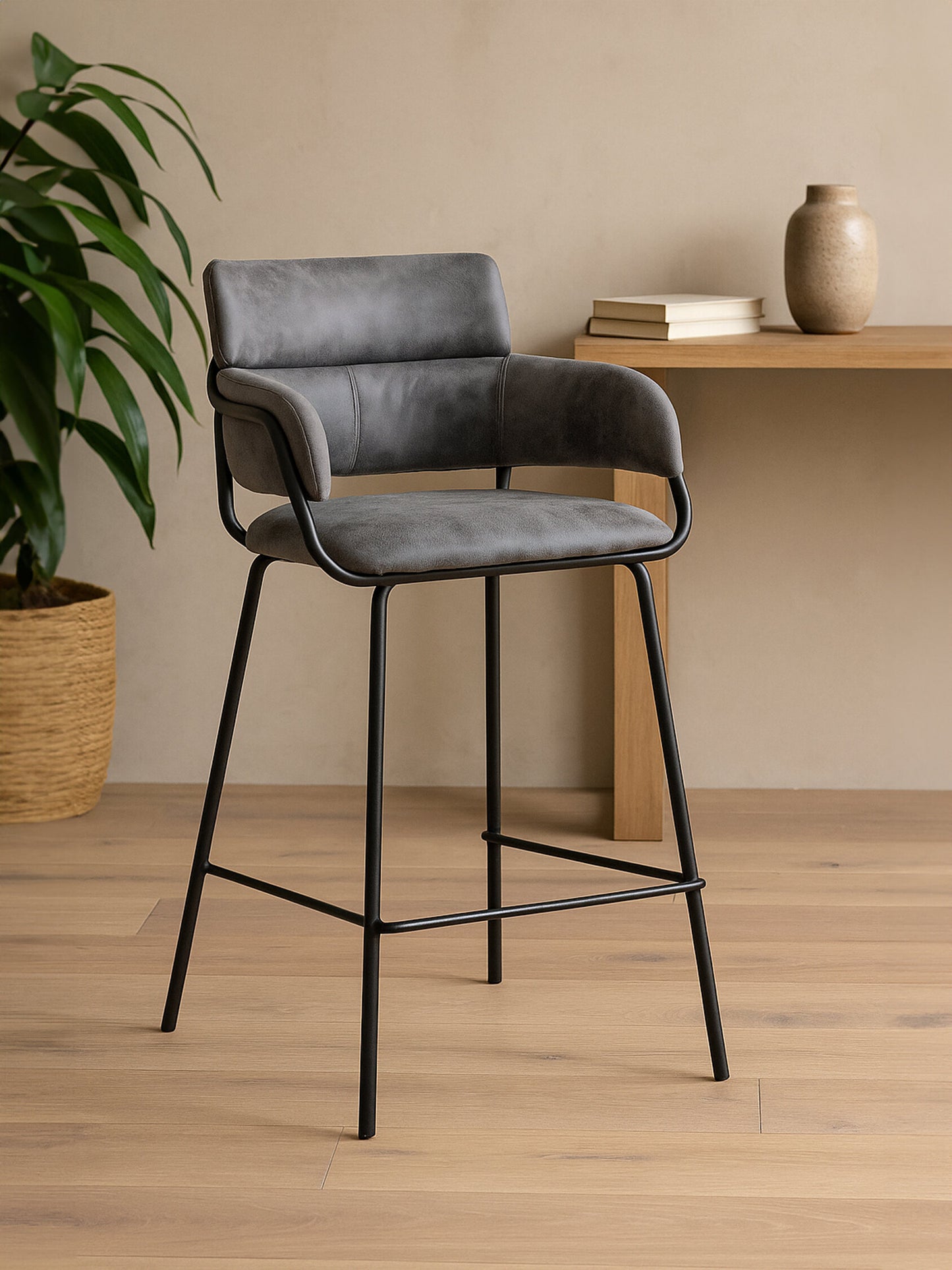 Lorena Grey Faux Leather Bar Chair