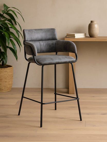 Lorena Grey Faux Leather Bar Chair