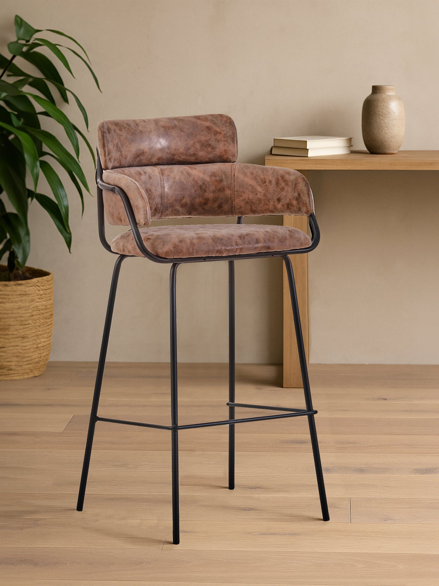 Lorena Brown Faux Leather Bar Chair
