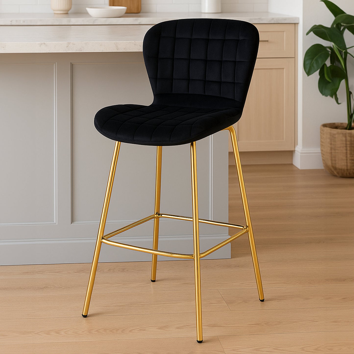 Martina Black Velvet Gold Frame Bar Chair