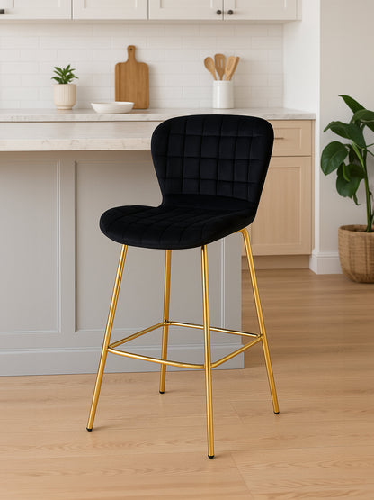 Martina Black Velvet Gold Frame Bar Chair