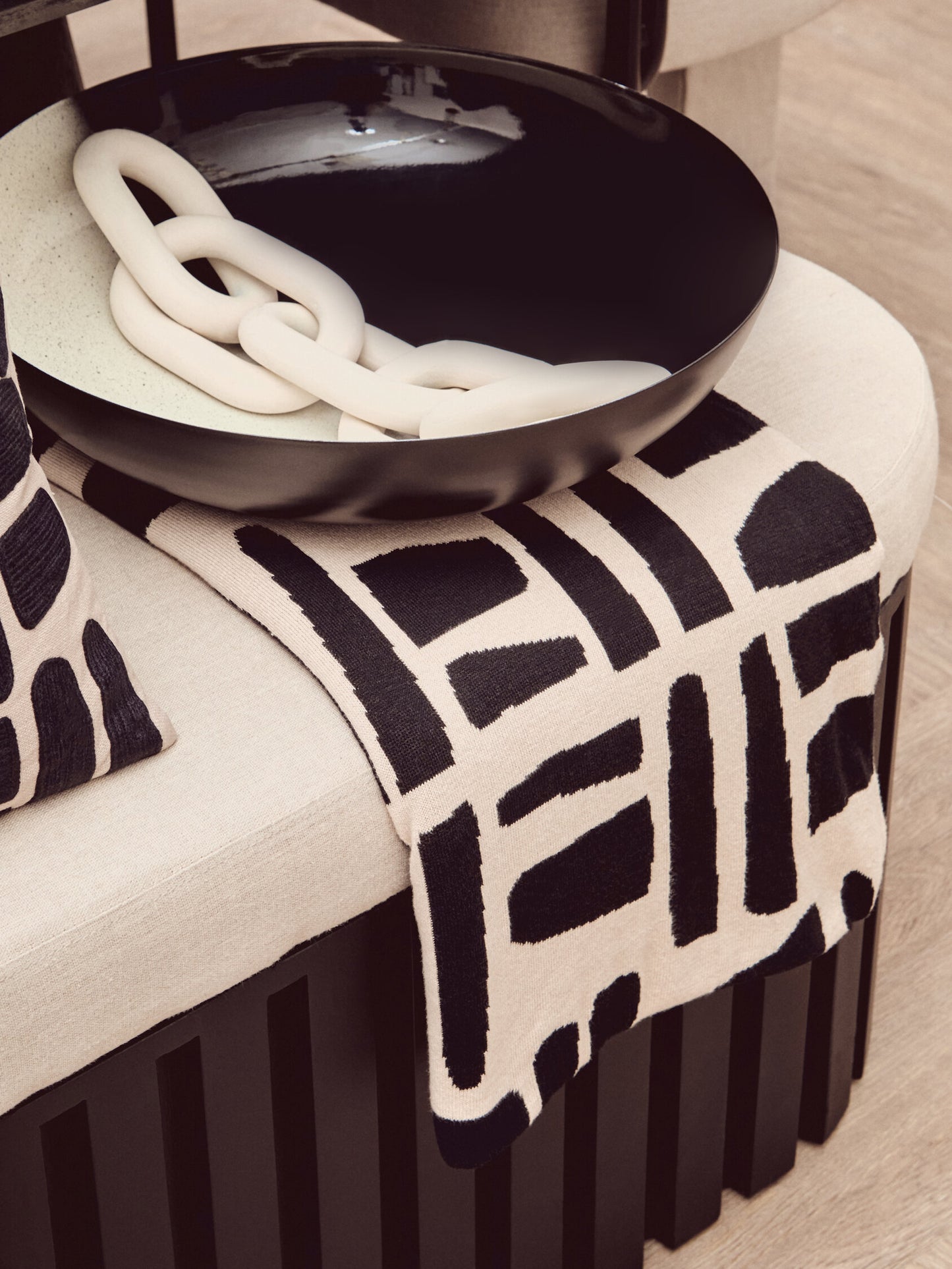 The Edit Natural Black Geometric Throw