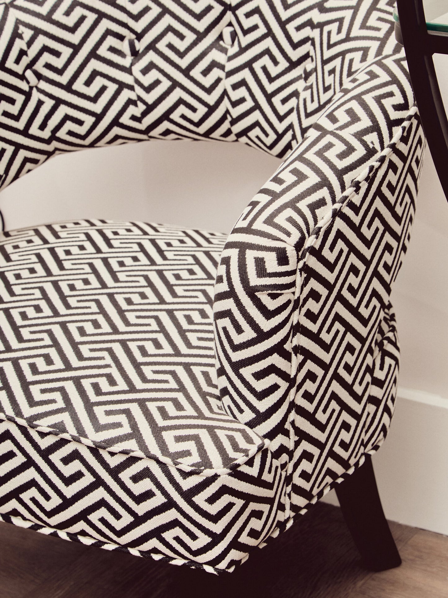 Loxton Greek Key Design Cutout Lounge Chair Armchair | Bali & Blue