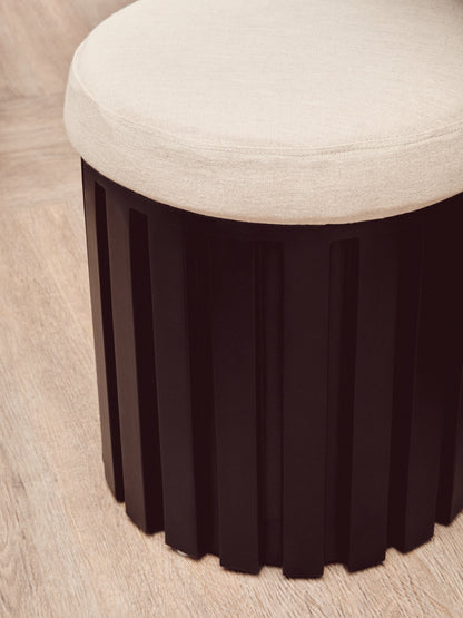 Napoli Black Finish Mango Wood and Cream Linen Low Stool