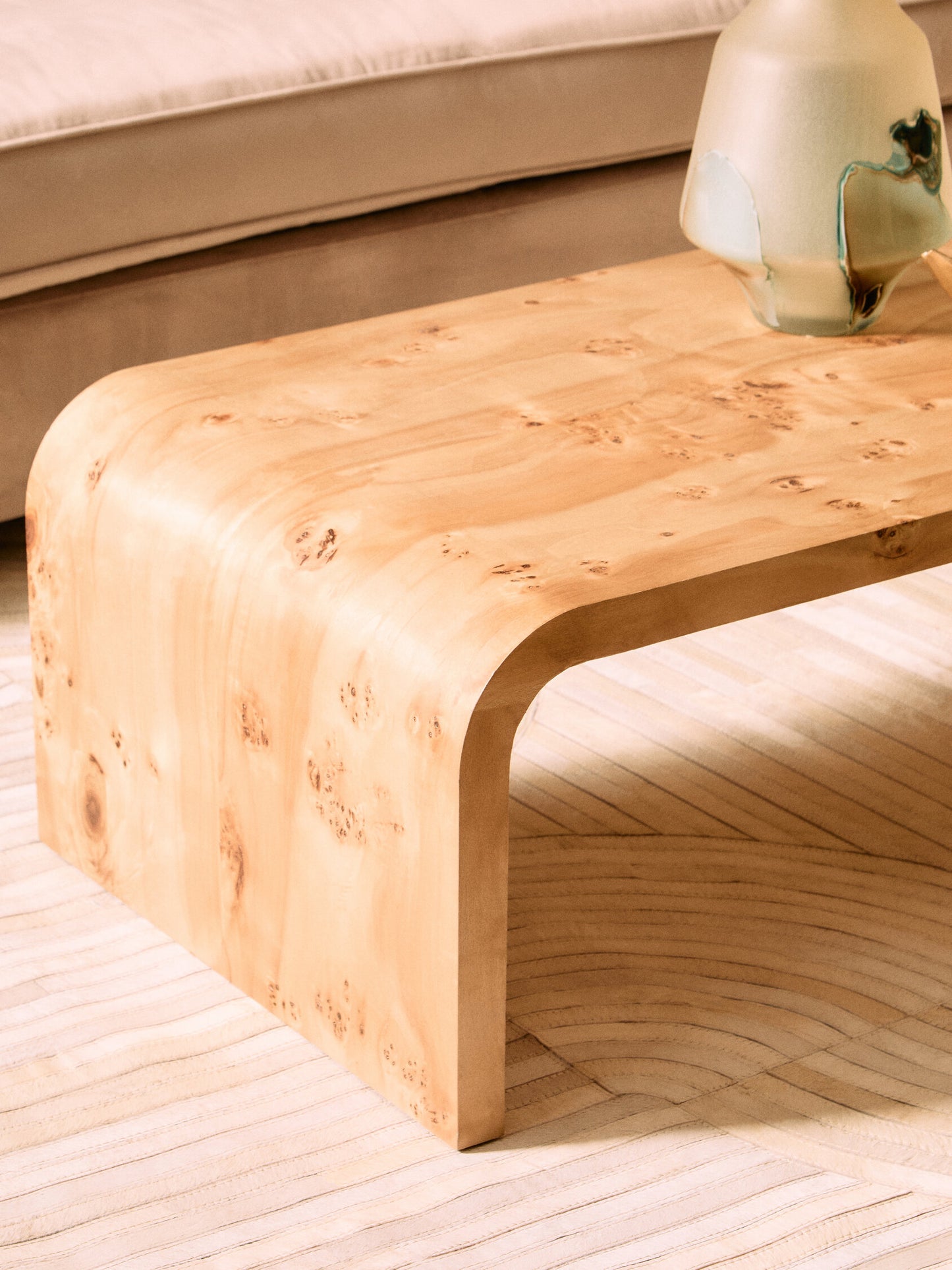 Aspen Curved Burl Wood Coffee Table
