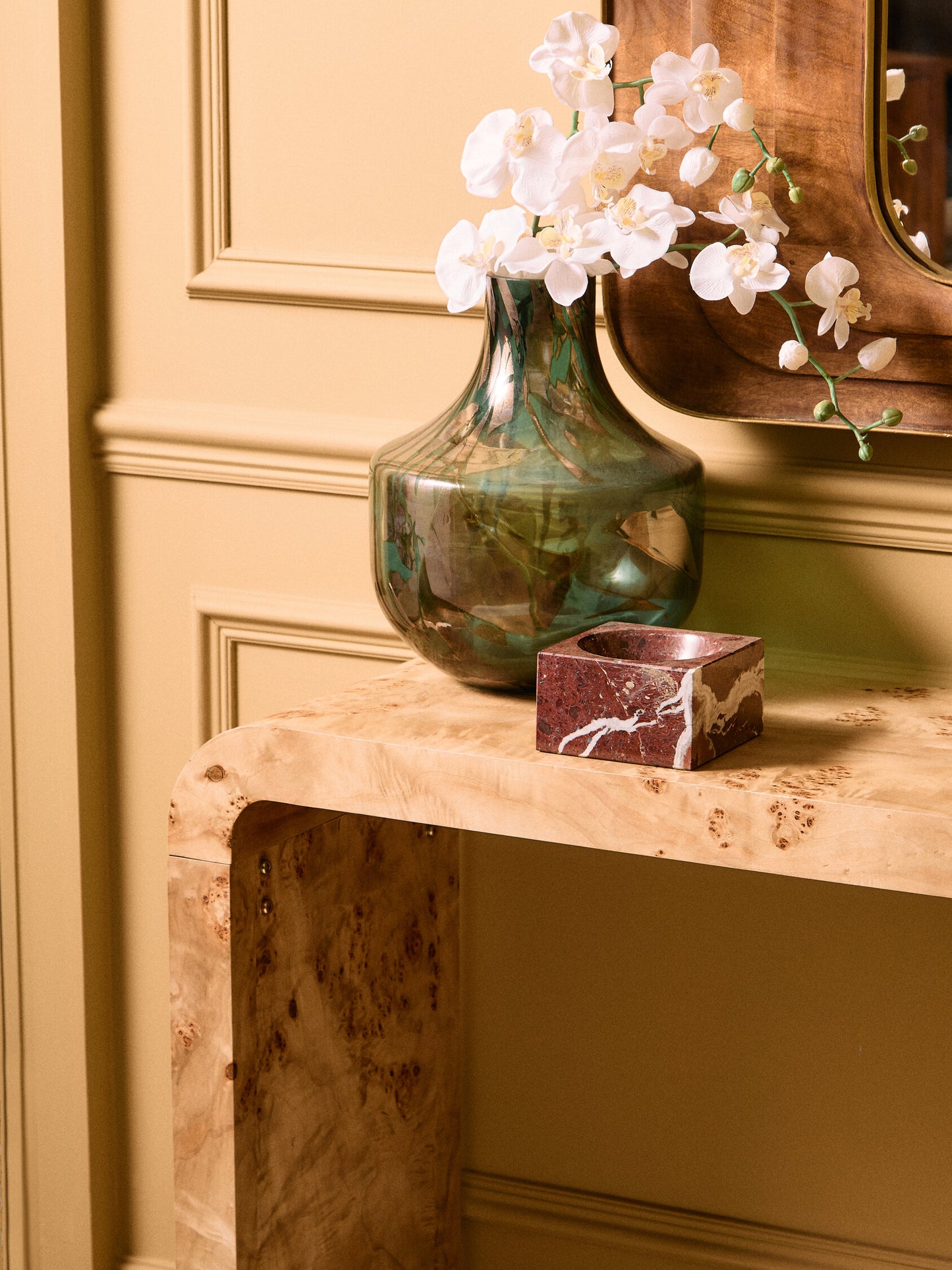 Aspen Curved Burl Wood Console Table