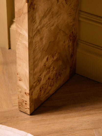 Aspen Curved Burl Wood Console Table