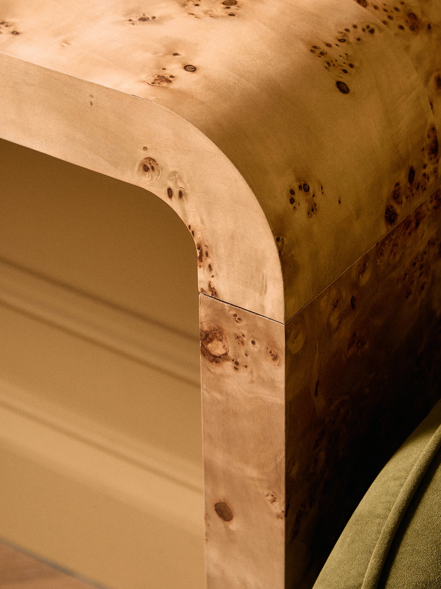 Aspen Curved Burl Wood Console Table