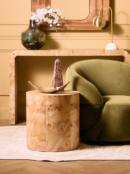 Aspen Round Burl Wood Side Table