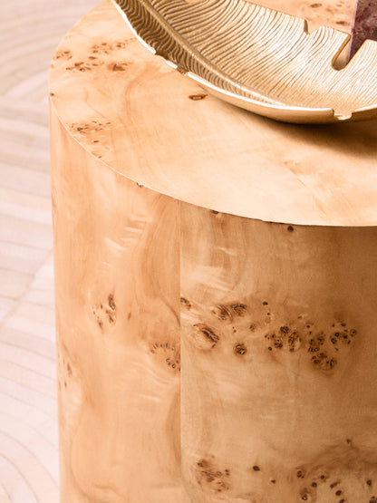 Aspen Round Burl Wood Side Table