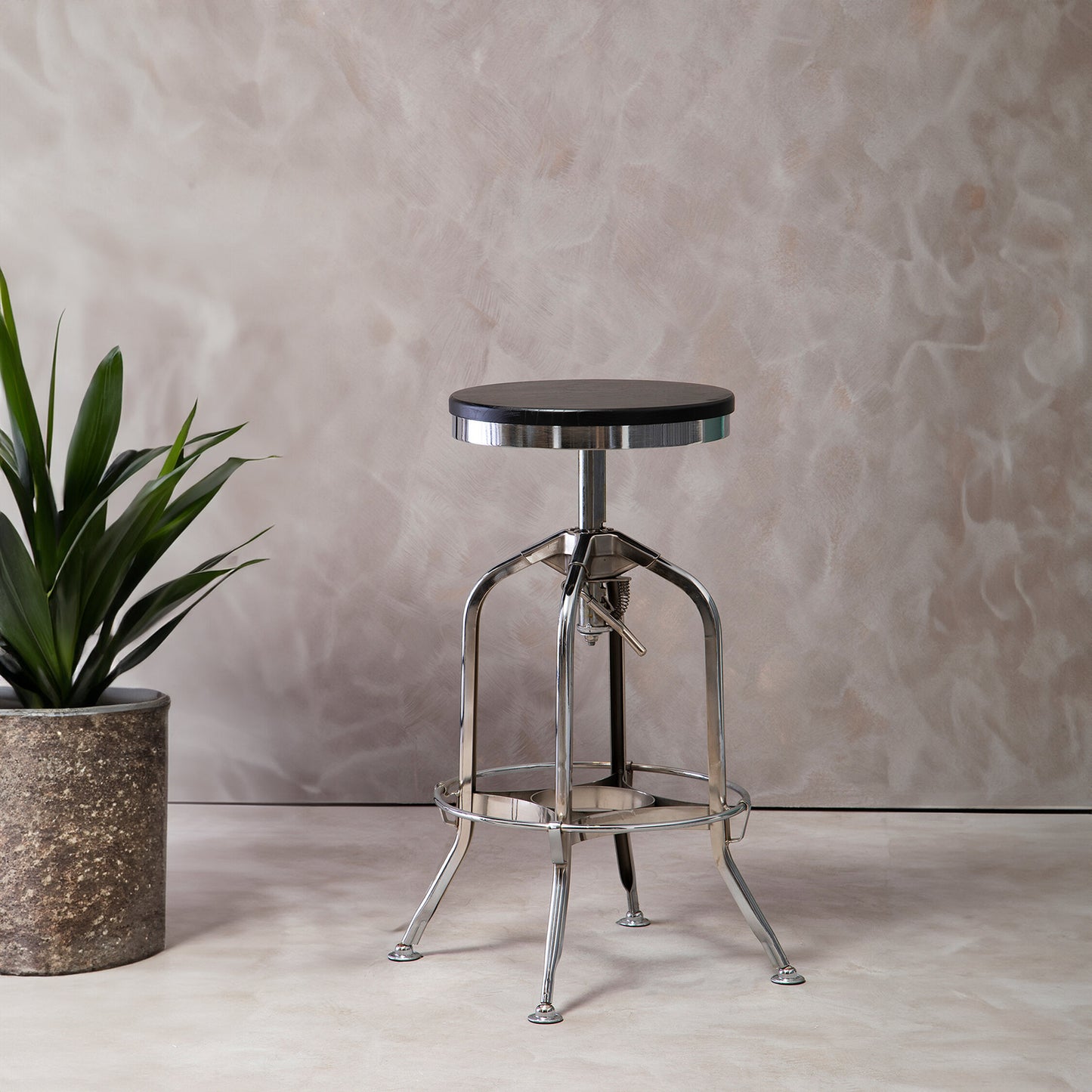 Cannes Chrome Ash Wood Adjustable Bar Stool