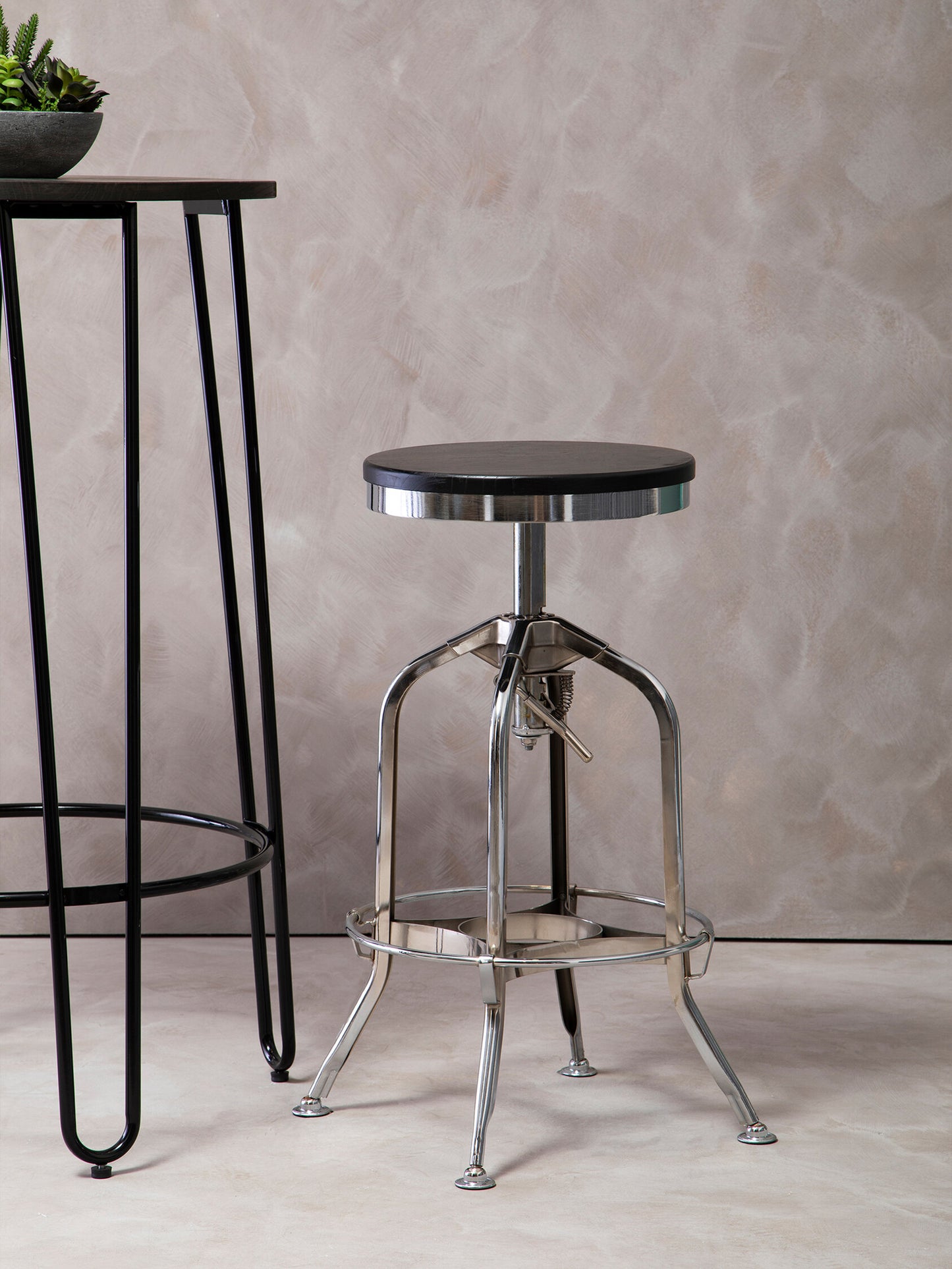 Cannes Chrome Ash Wood Adjustable Bar Stool