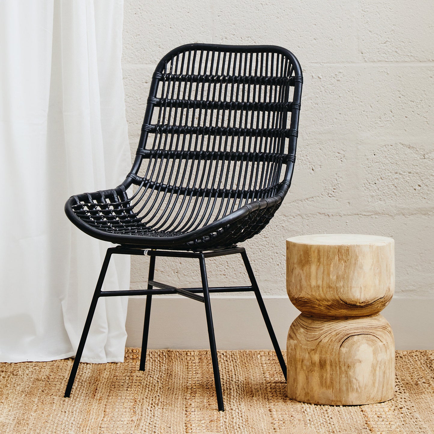 Napa Black Curved Rattan Boho Accent Chair