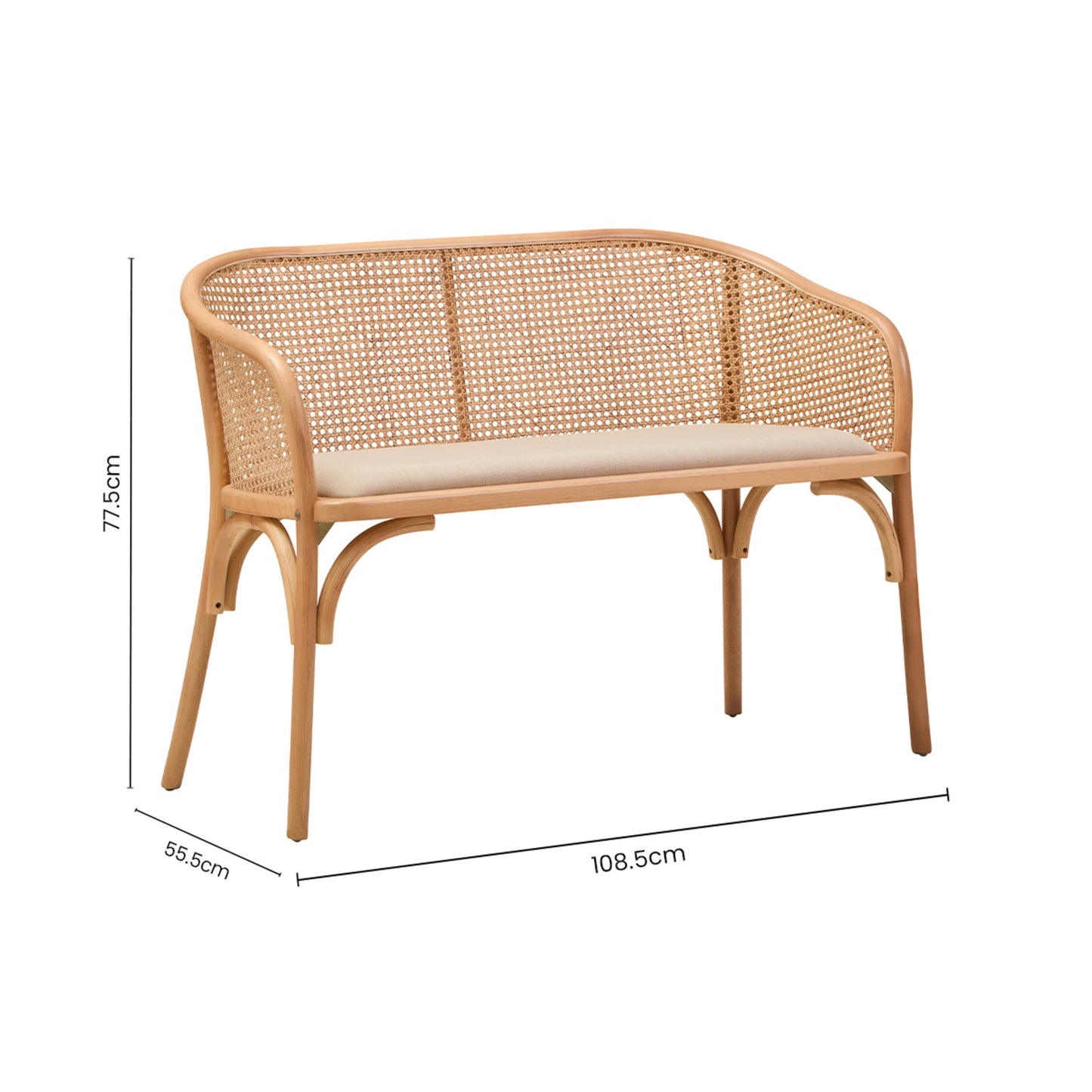 Fiji Natural Cane and Beech Wood Bench Seat with Backrest