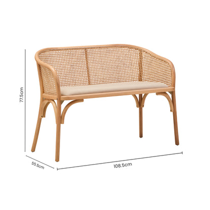 Fiji Natural Cane and Beech Wood Bench Seat with Backrest
