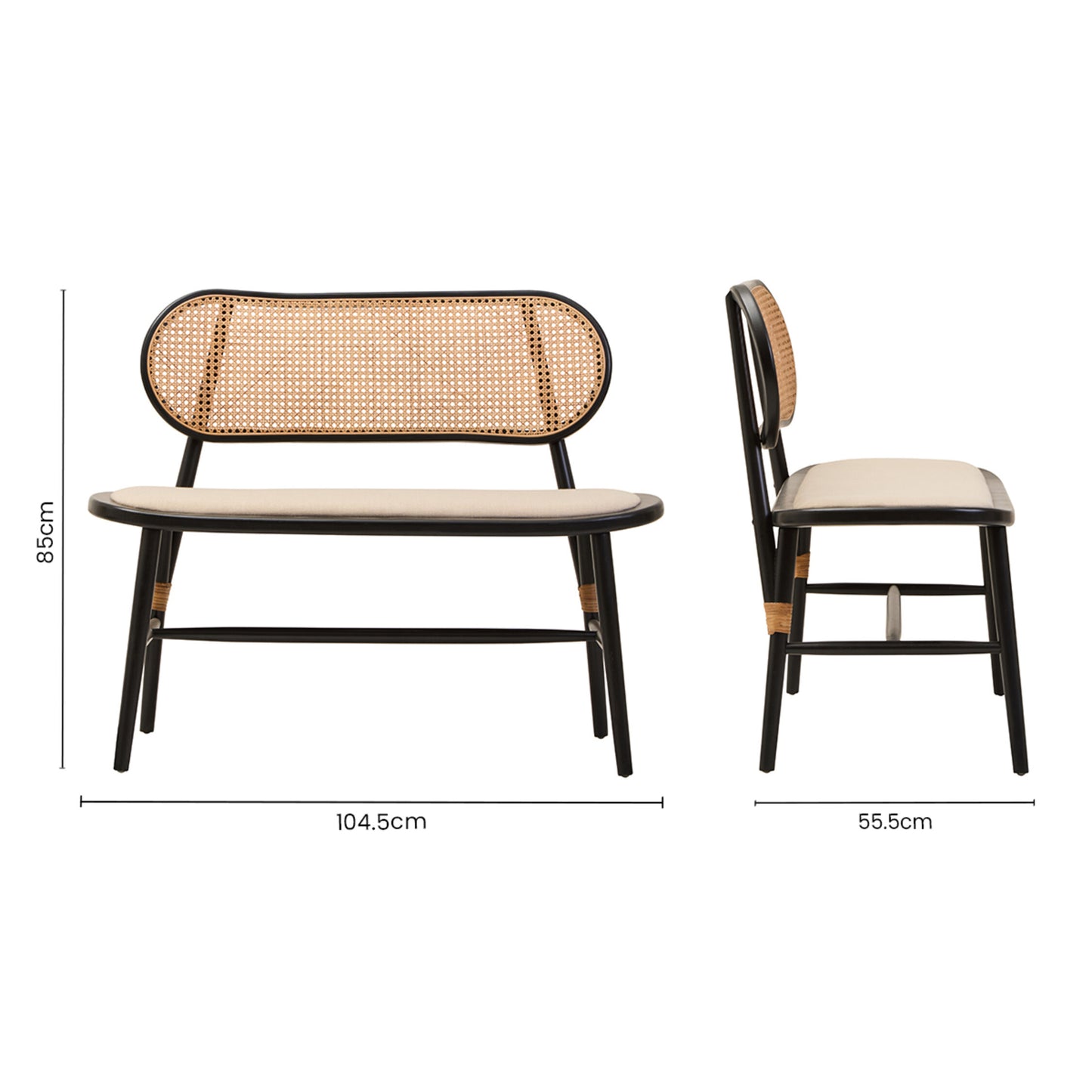 Fiji Natural Cane Bench Seat with Black Elm Wood Frame