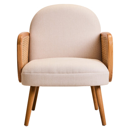 Fiji Ivory Fabric and Cane Armchair with Elm Wood Legs
