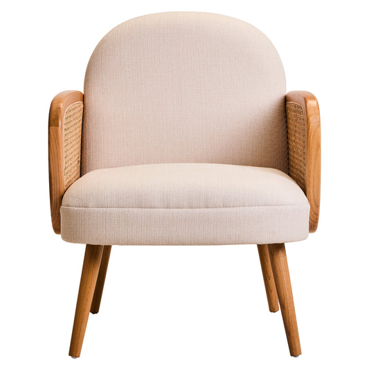 Fiji Ivory Fabric and Cane Armchair with Elm Wood Legs