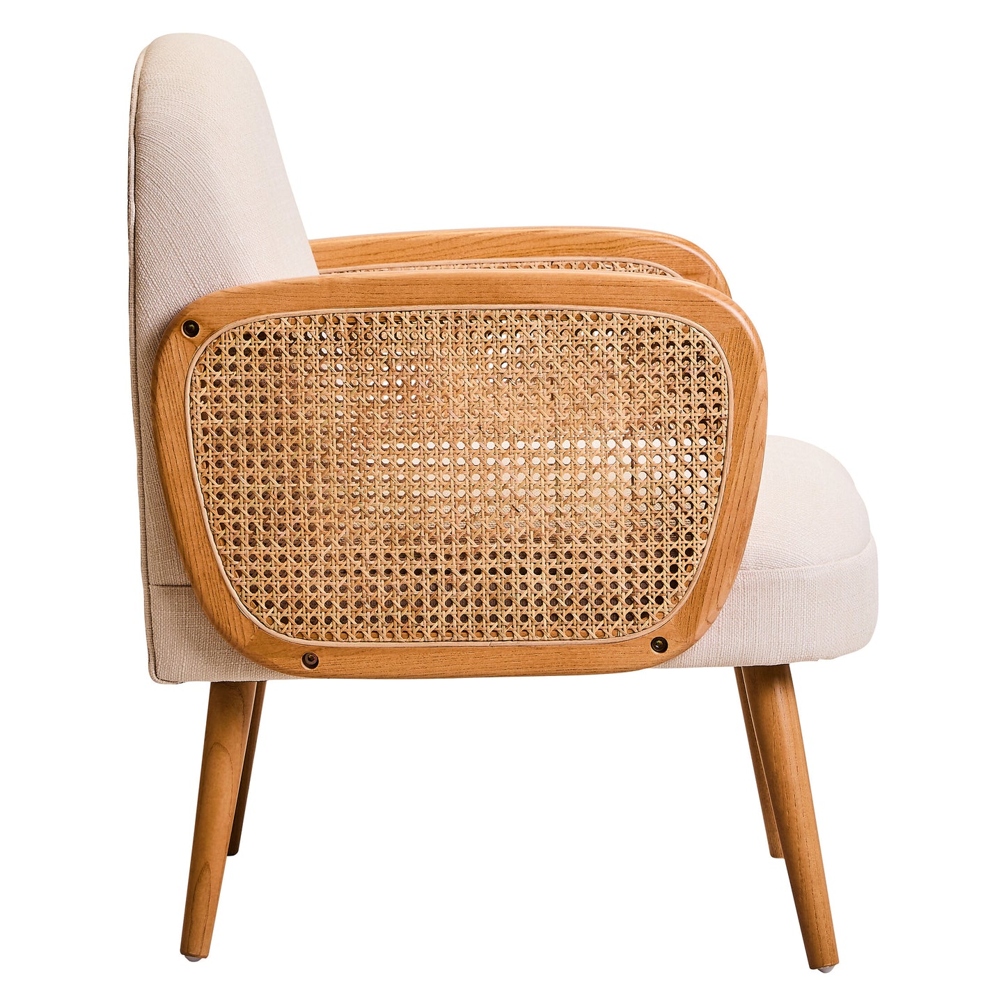 Fiji Ivory Fabric and Cane Armchair with Elm Wood Legs