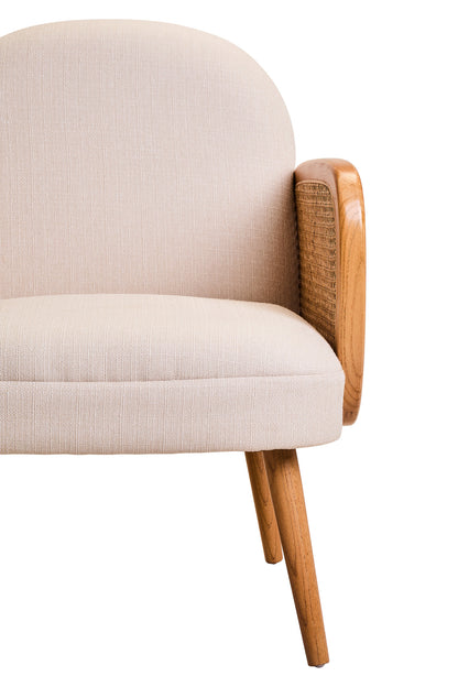Fiji Ivory Fabric and Cane Armchair with Elm Wood Legs