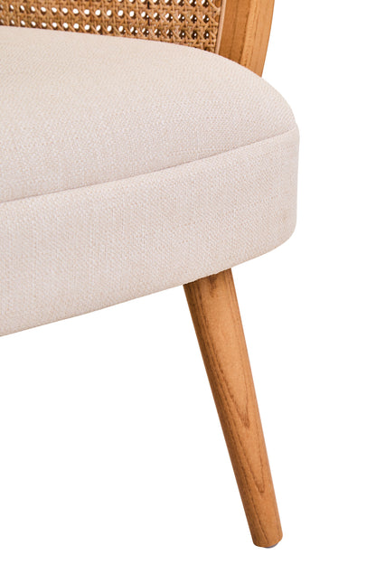 Fiji Ivory Fabric and Cane Armchair with Elm Wood Legs
