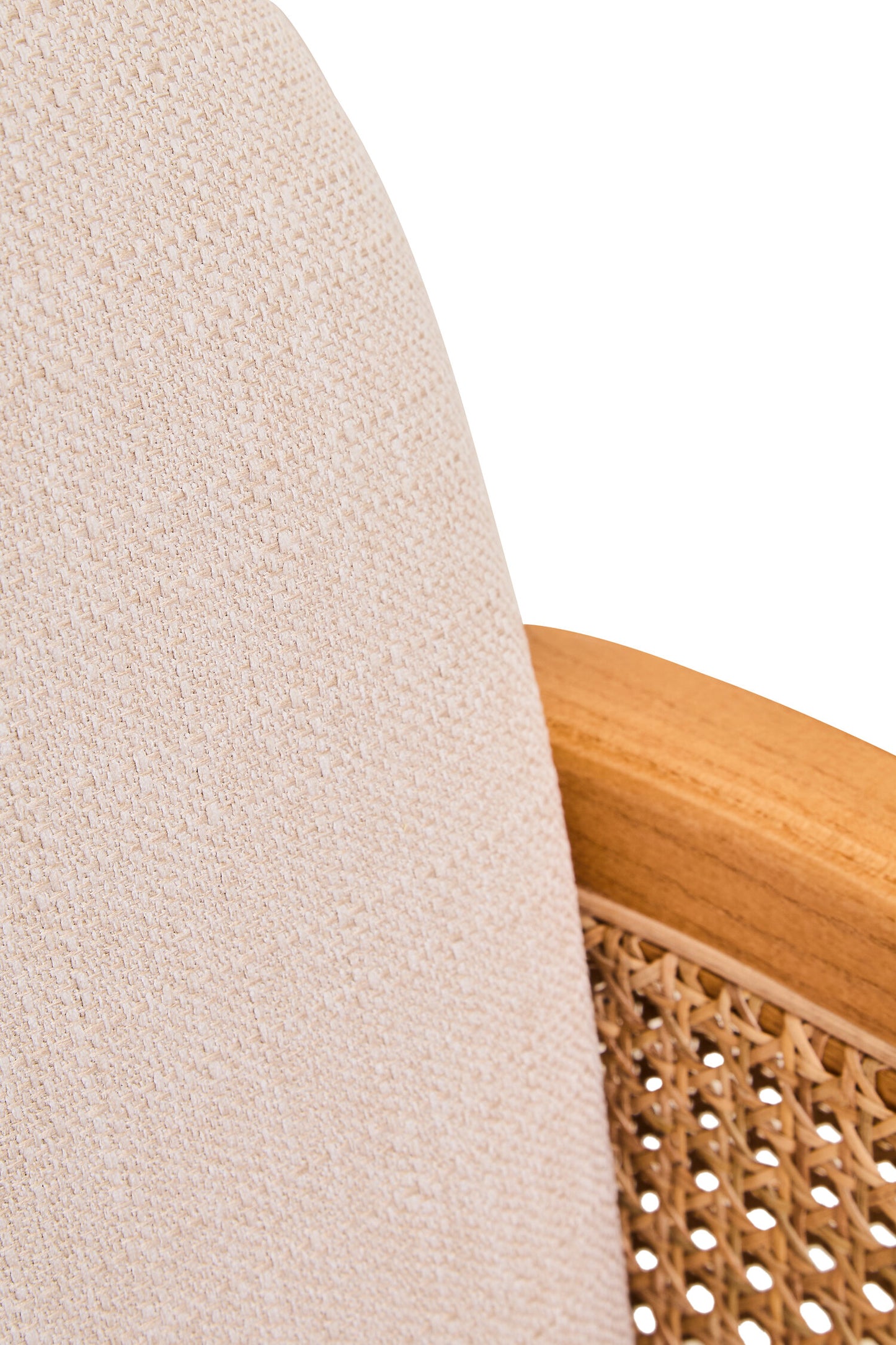 Fiji Ivory Fabric and Cane Armchair with Elm Wood Legs