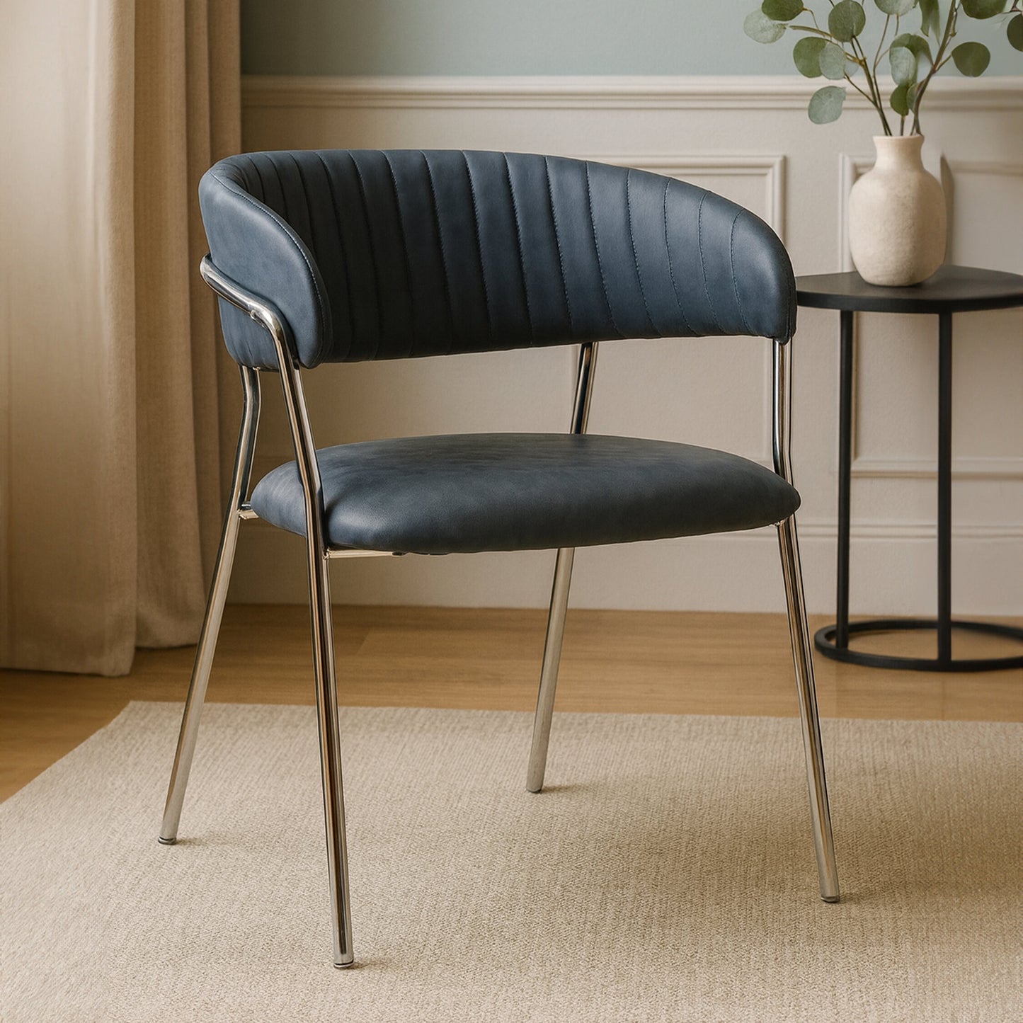Lorena Dark Grey Leather Effect Curved Dining Chair