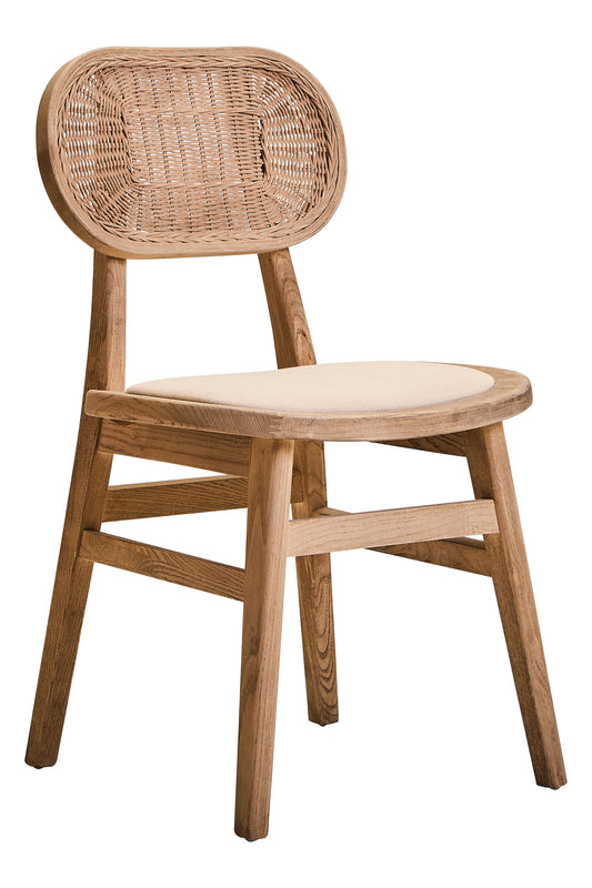 Fiji Beige Fabric and Grey Wash Elm Wood Dining Chair