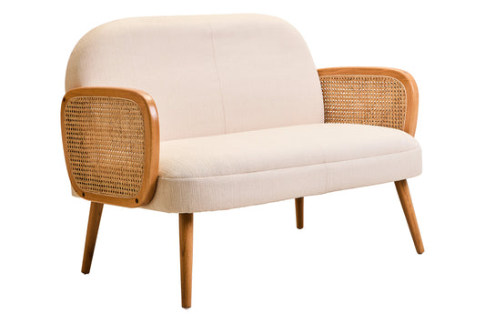 Fiji Ivory Fabric and Cane 2 Seat Sofa with Elm Wood Legs