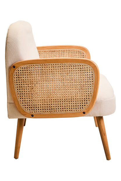 Fiji Ivory Fabric and Cane 2 Seat Sofa with Elm Wood Legs