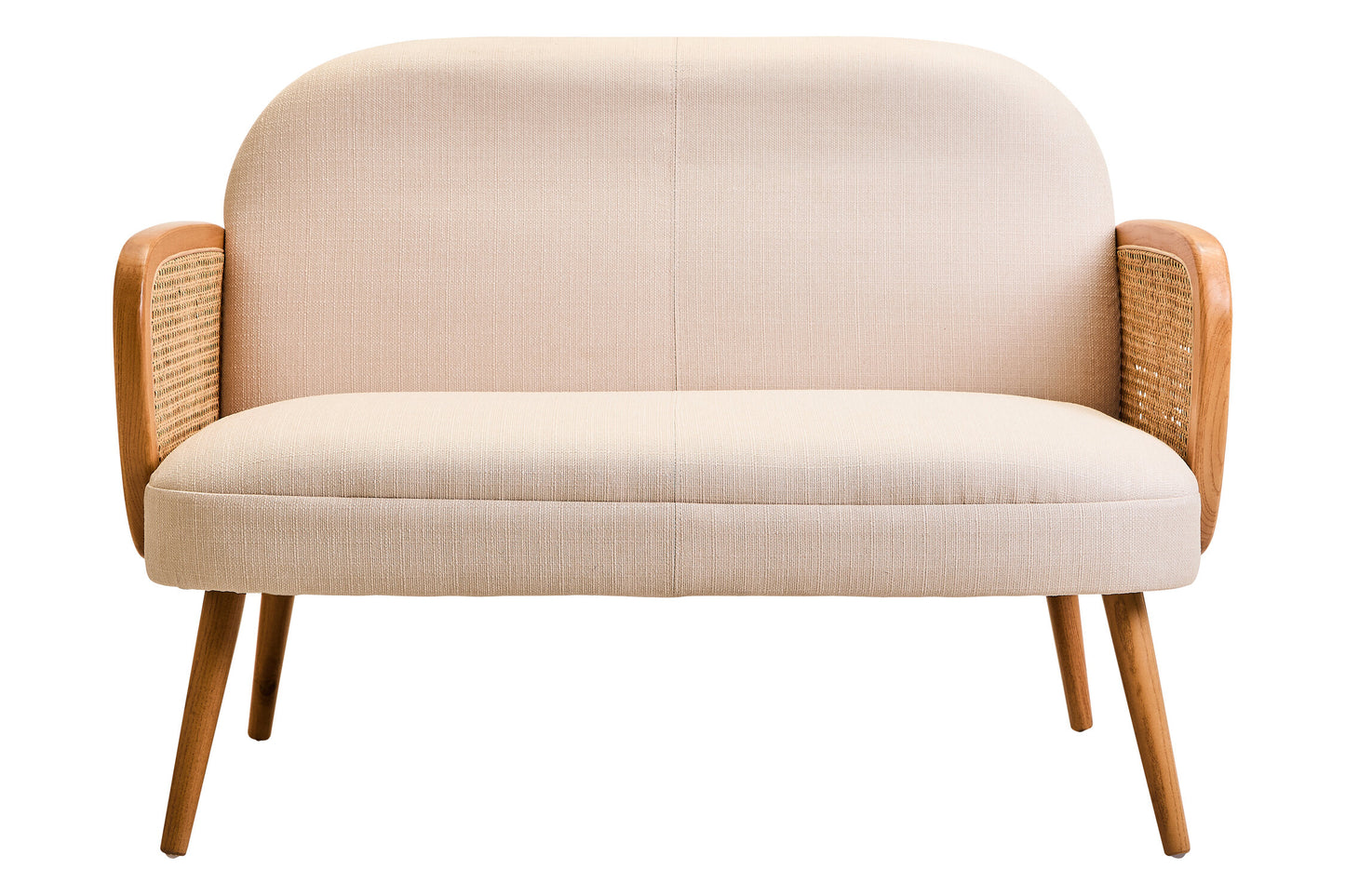 Fiji Ivory Fabric and Cane 2 Seat Sofa with Elm Wood Legs