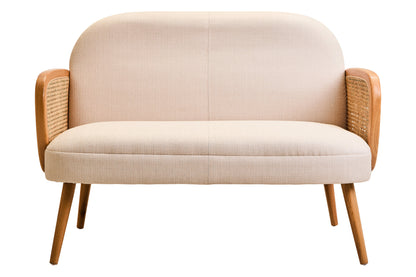 Fiji Ivory Fabric and Cane 2 Seat Sofa with Elm Wood Legs