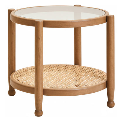 Fiji Natural Cane and Grey Wash Elm Wood Side Table