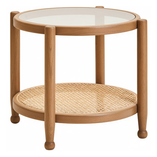 Fiji Natural Cane and Grey Wash Elm Wood Side Table