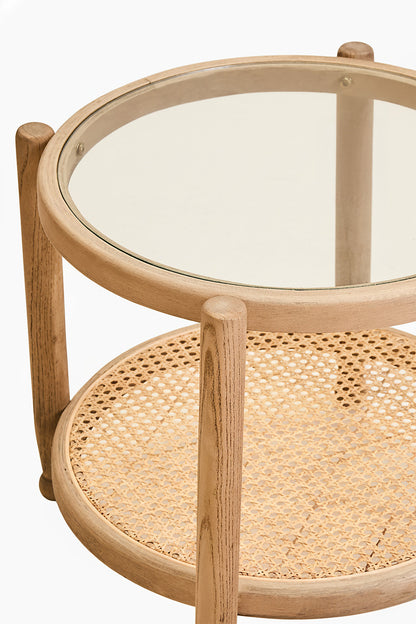 Fiji Natural Cane and Grey Wash Elm Wood Side Table