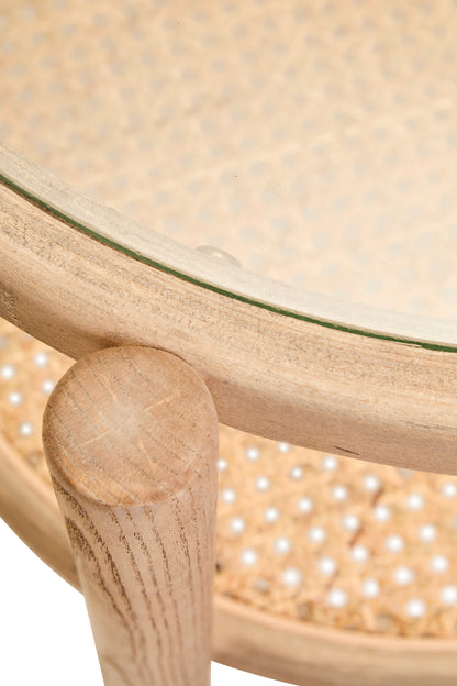 Fiji Natural Cane and Grey Wash Elm Wood Side Table