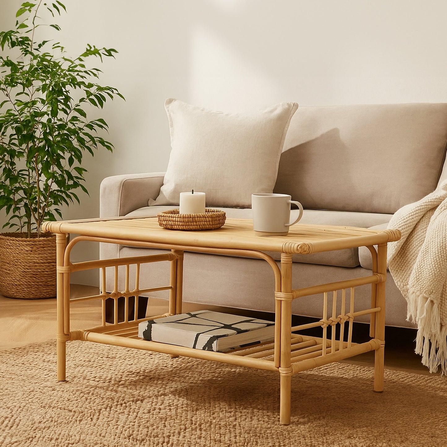 India Natural Rattan Rectangular Coffee Table