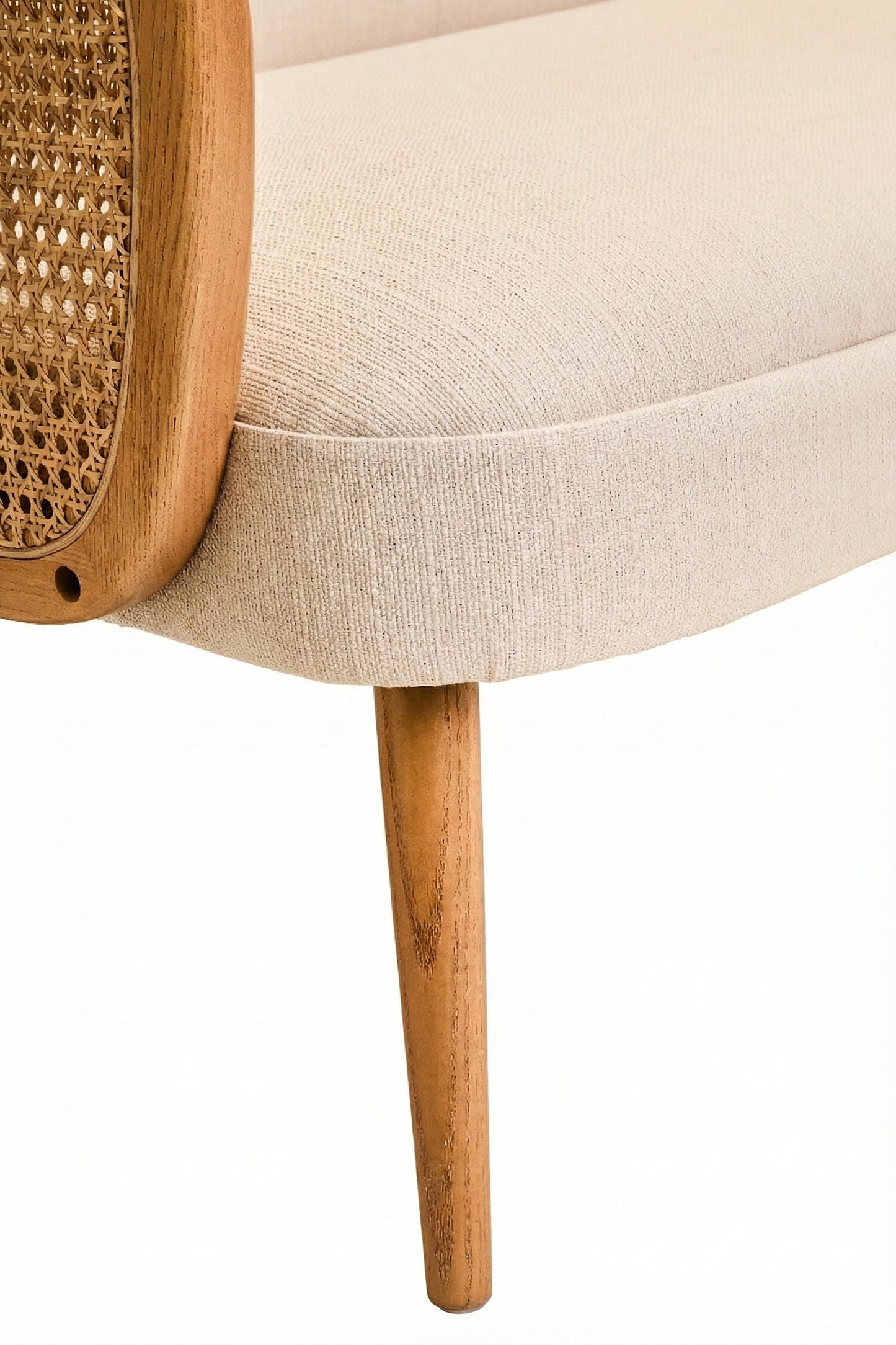 Fiji Ivory Fabric and Cane 2 Seat Sofa with Elm Wood Legs