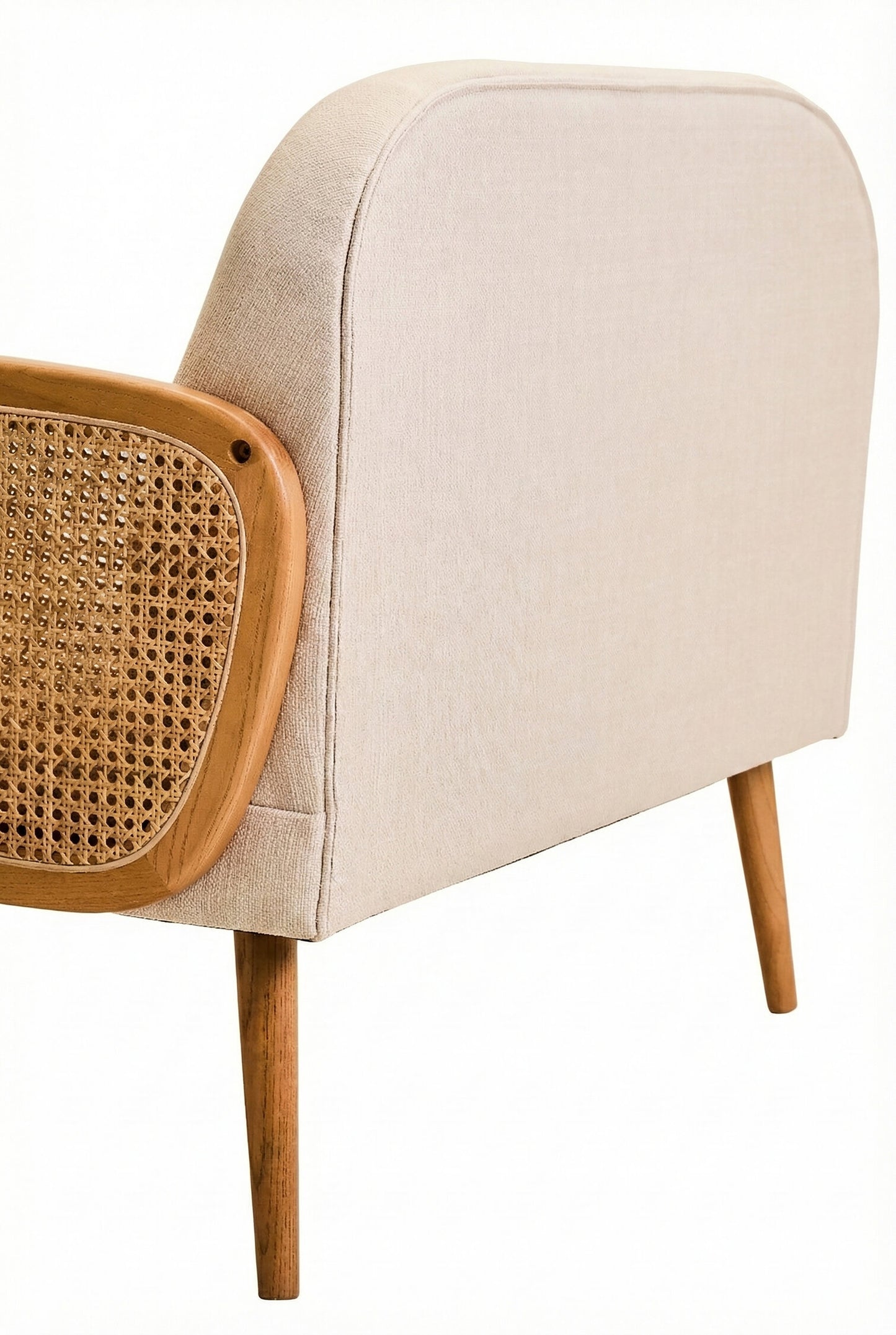 Fiji Ivory Fabric and Cane 2 Seat Sofa with Elm Wood Legs