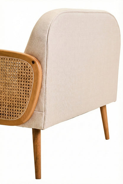 Fiji Ivory Fabric and Cane 2 Seat Sofa with Elm Wood Legs